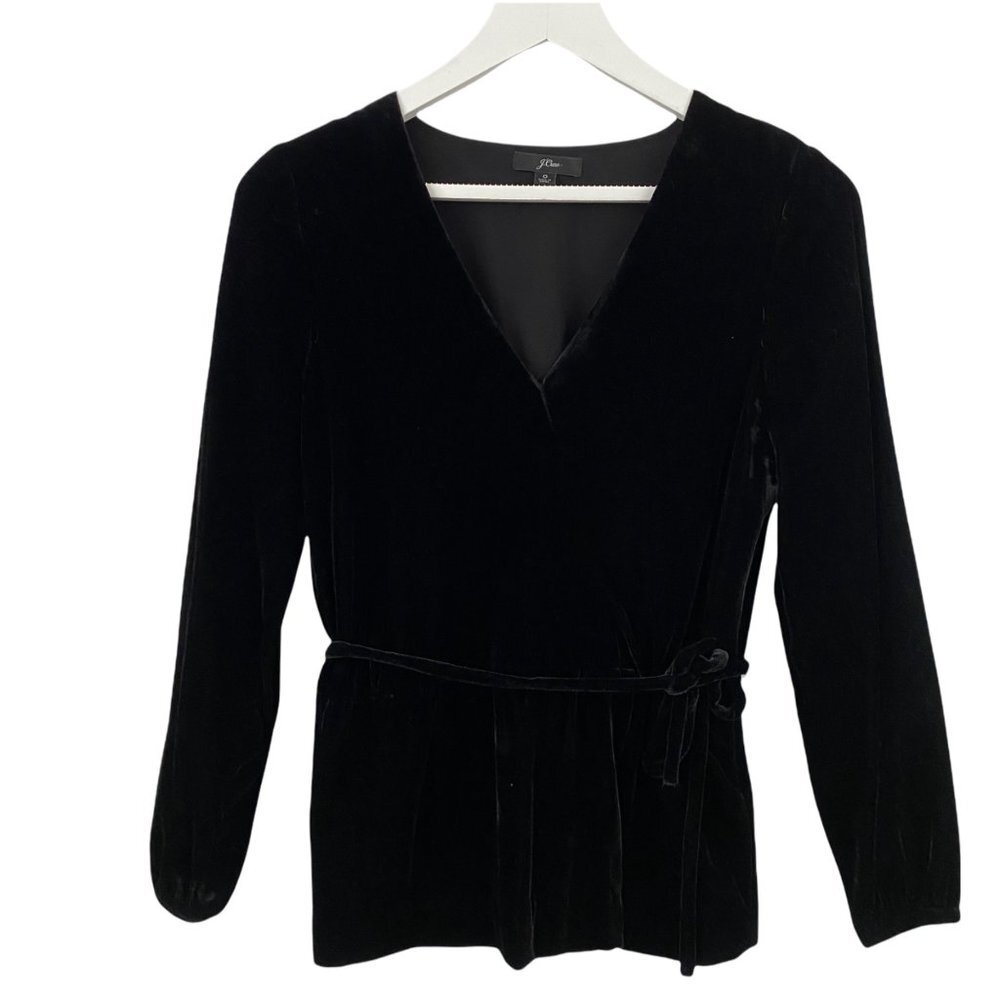 J. Crew Womens Size 0 Black Velvet Faux-Wrap Top, Style J4962 - Picture 2 of 7